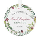Burgundy Floral Wreath Baby Girl First Christmas