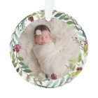 Burgundy Floral Wreath Baby Girl First Christmas