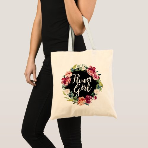 Burgundy Floral Wreath Flower Girl Tote Bag