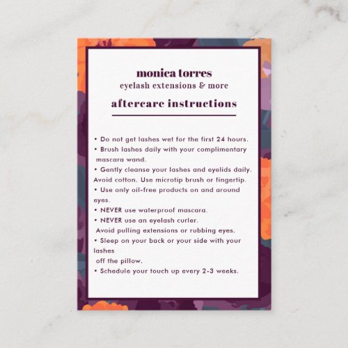 Burgundy Florals Aftercare Instructions chic  Business Card