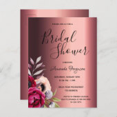 Burgundy florals bridal shower invitation postcard (Front/Back)