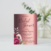 Burgundy florals bridal shower invitation postcard (Standing Front)