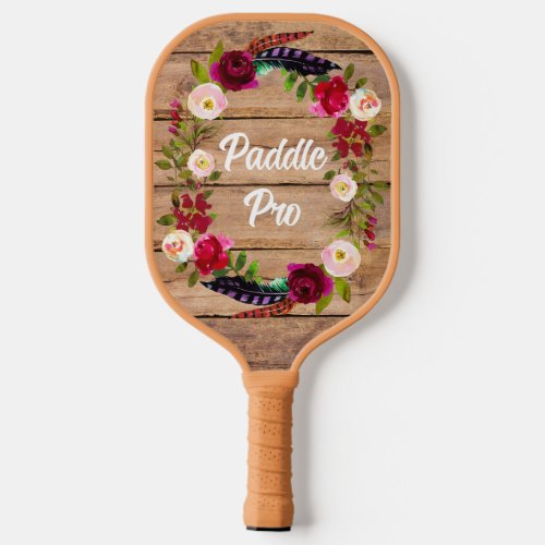 Burgundy Florals Feathers Wood Paddle Pro