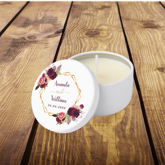 Burgundy florals geometric wedding boho mini candle favors (Creator Uploaded)