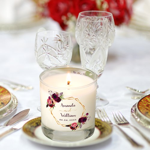 Burgundy florals geometric wedding boho scented candle