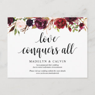 Burgundy Florals, Love conquers all, Postponed Postcard