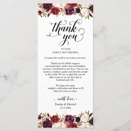 Burgundy Florals Place Setting Thank You Card