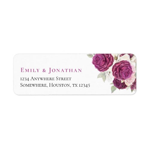 Burgundy Florals Return Name Address Wedding Label