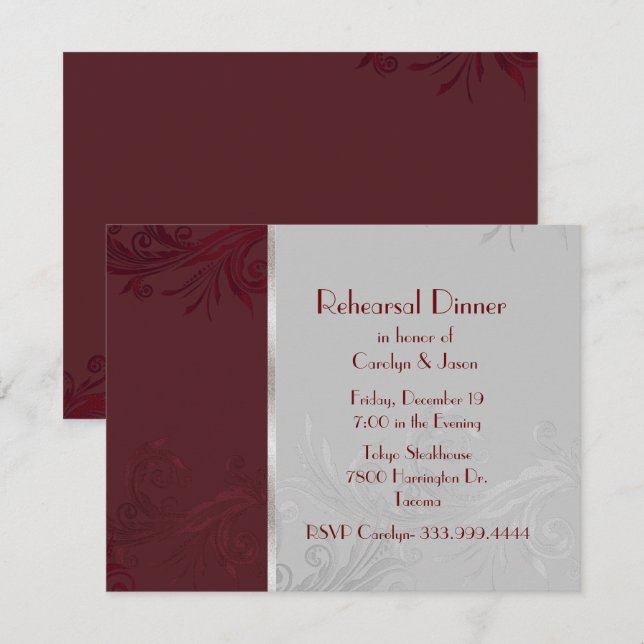 Burgundy Flourish Rehearsal Dinner Invitation (Front/Back)