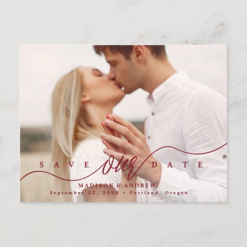 Burgundy  Flourishing Love Photo Save the Date Announcement Postcard