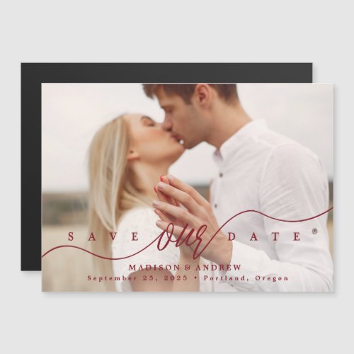 Burgundy  Flourishing Love Photo Save the Date Magnetic Invitation