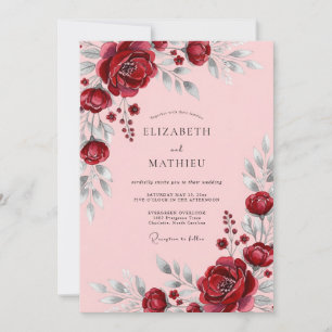 Burgundy Flourishing Romantic Wedding Invitation