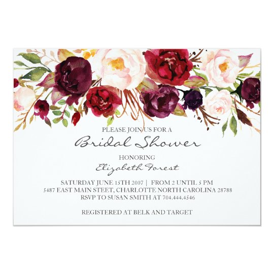 Burgundy flower bridal shower invitation