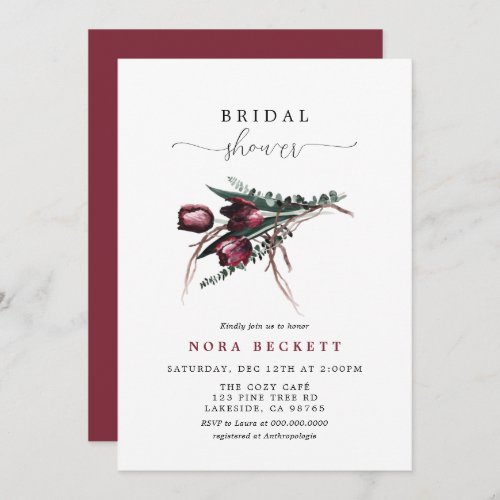 Burgundy Flower Bunch Bridal Shower Invitation