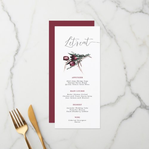 Burgundy Flower Bunch Menu Card