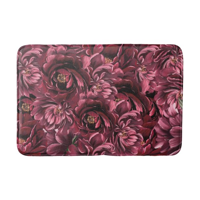 Burgundy Flower Elegance Bath Mat (Front)