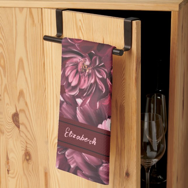 Burgundy Flower Elegance Kitchen Towel (Thirds Fold)