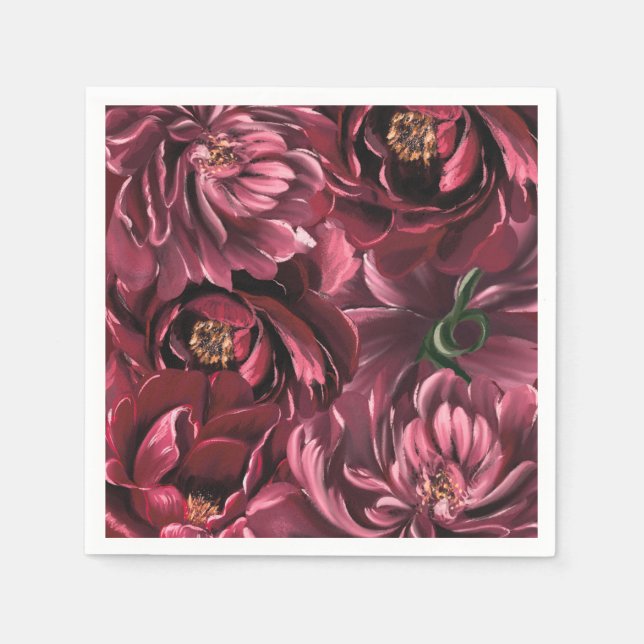 Burgundy Flower Elegance Wedding Napkins (Front)