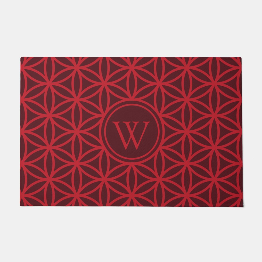 Burgundy Flower of Life - sacred geometry Monogram Doormat | Zazzle