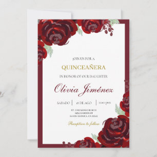 Burgundy flower quinceañera invitation