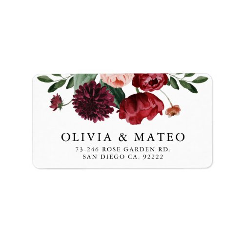 Burgundy Flower Wedding Return Address Labels