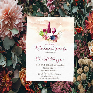 Burgundy Flower Wine Tasting Watercolor Retirement Save The Date