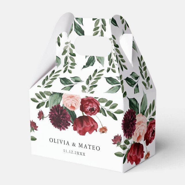 Burgundy Flower Winter Wedding Favor Box (Front Side)