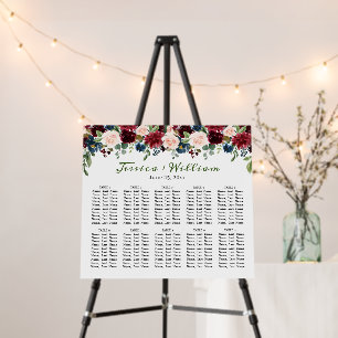 Burgundy Flowers 10 Tables Wedding SEATING CHART Foam Board