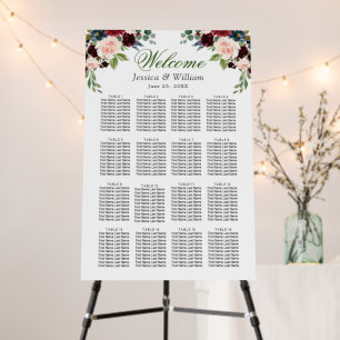 Burgundy Flowers 16 Tables Wedding SEATING CHART Foam Board