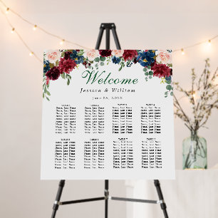 Burgundy Flowers 8 Tables Wedding SEATING CHART Foam Board
