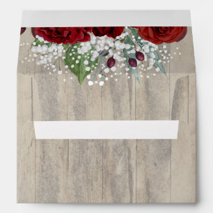 Burgundy Flowers and Baby's Breath Rustic Wood Envelope