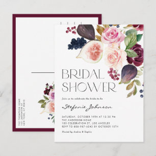Burgundy Flowers and Figs Autumn Bridal Shower Invitation Postcard
