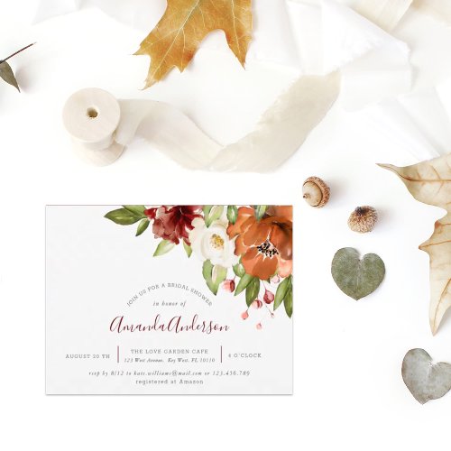 Burgundy Flowers Autumn  Bridal Shower Invite