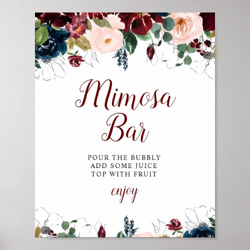 burgundy flowers bridal shower mimosa bar sign