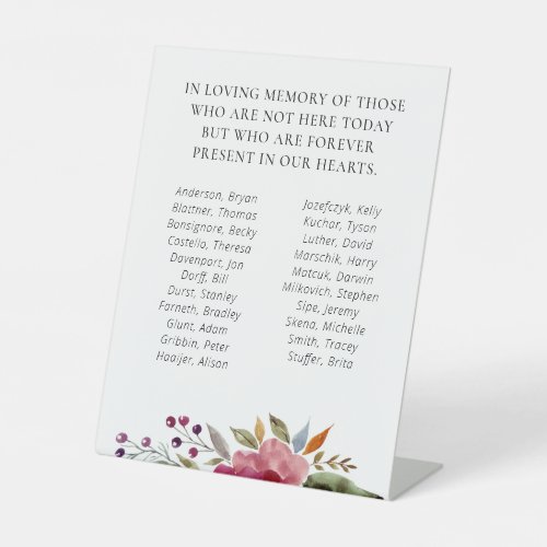 Burgundy Flowers Class Reunion Memorial Names Pedestal Sign