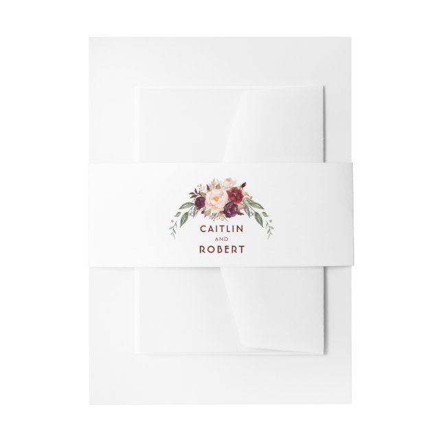 Burgundy Flowers Elegant Invitation Belly Band (Front Example)
