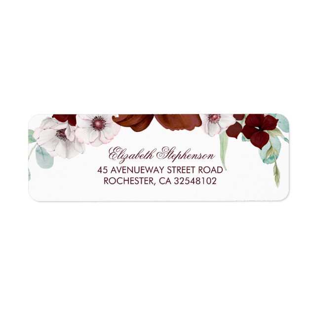 Burgundy Flowers Elegant Wedding Label (Front)