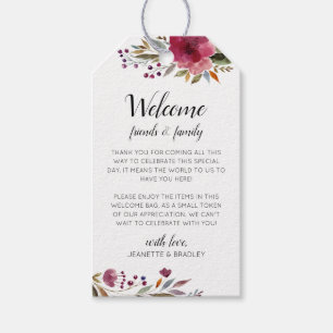 Burgundy Flowers Fall Wedding Welcome Gift Basket Tags