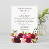 Burgundy Flowers Floral Elegant Summer Wedding Invitation (Standing Front)