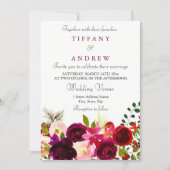 Burgundy Flowers Floral Elegant Summer Wedding Invitation (Front)