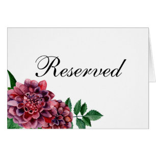 Burgundy flowers. Floral wedding reserved sign Cards