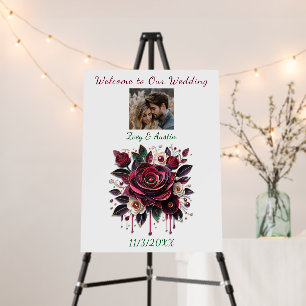 Burgundy Flowers, Foliage and Pearls Personalized Foam Board