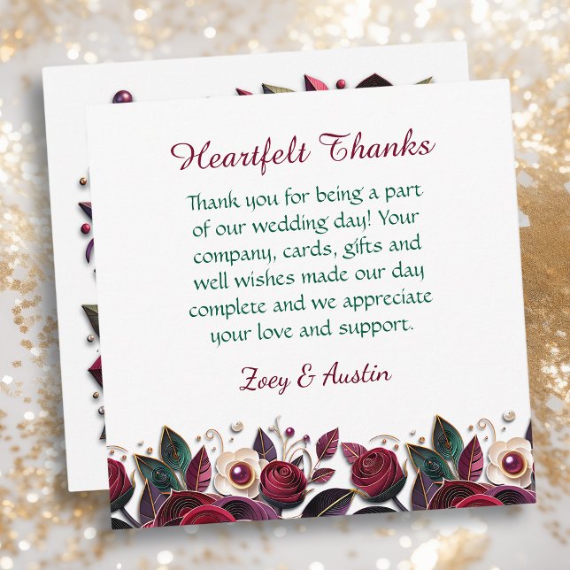 Burgundy Flowers, Foliage and Pearls Personalized Thank You Card (Creator Uploaded)