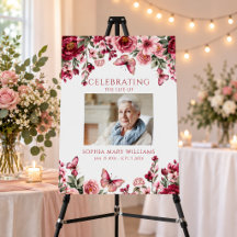 Burgundy Flowers Funeral Welcome Sign