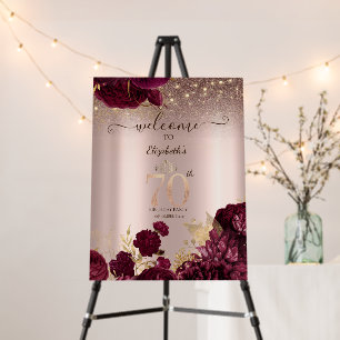 Burgundy Flowers Glitter Rose Gold 70th Birthday Foam Board