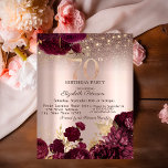 Burgundy Flowers Glitter Rose Gold 70th Birthday   Invitation<br><div class="desc">A modern,  chic and glamorous invitation with an elegant gold tiara,  string lights,  and flowers.</div>