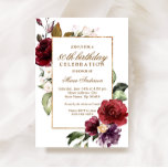 Burgundy Flowers Gold Border 80th Birthday Party Invitation<br><div class="desc">Burgundy Flowers Gold Border 80th Birthday Party Invitation

See matching collection in niche and nest store</div>