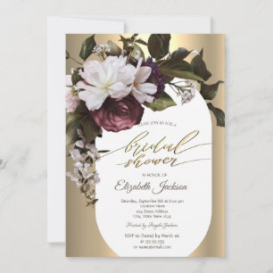 Burgundy Flowers Gold Diamonds Bridal Shower Invitation