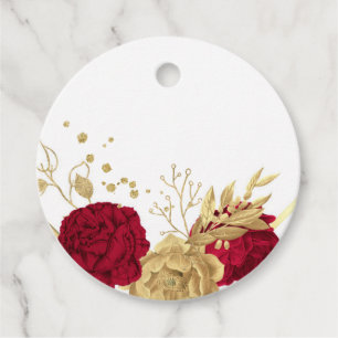 burgundy flowers & gold leaves  favor tags