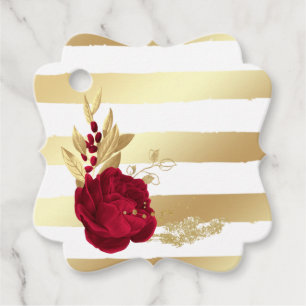 burgundy flowers & gold leaves  favor tags